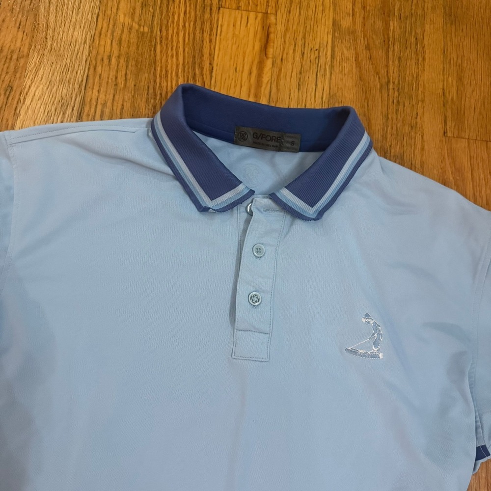 G/FORE Mens Light Blue Short Sleeve Golf Polo Shirt Size S Athletic Embroidered